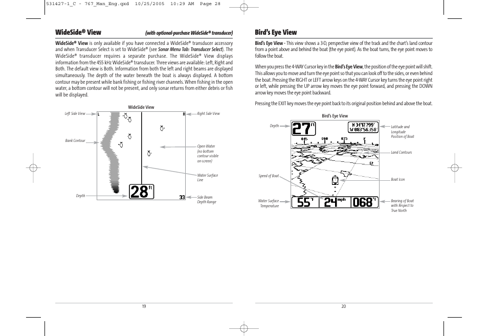 Bird’s eye view, Wideside® view | Humminbird 767 User Manual | Page 15 / 60