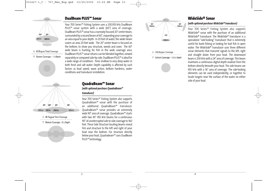 Dualbeam plus™ sonar, Quadrabeam™ sonar, Wideside® sonar | Humminbird 767 User Manual | Page 6 / 60