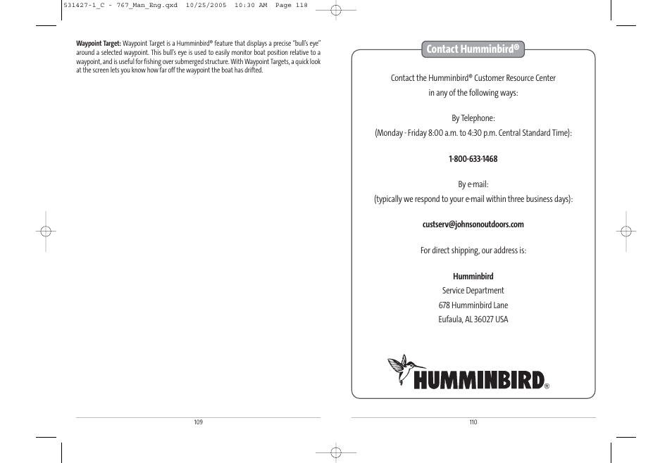 Contact humminbird | Humminbird 767 User Manual | Page 60 / 60