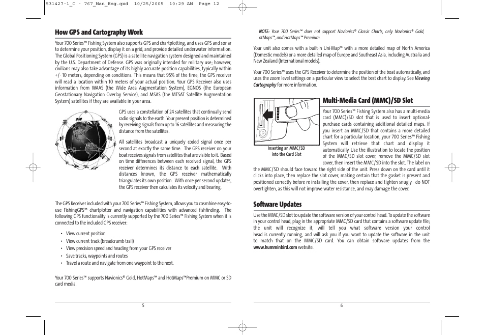Multi-media card (mmc)/sd slot, Software updates, How gps and cartography work | Humminbird 767 User Manual | Page 7 / 60