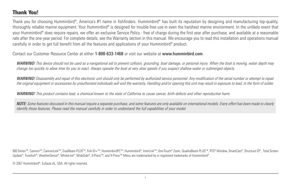 Humminbird 917C User Manual | Page 2 / 141