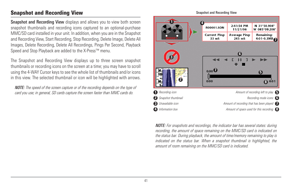 Snapshot and recording view | Humminbird 917C User Manual | Page 49 / 141