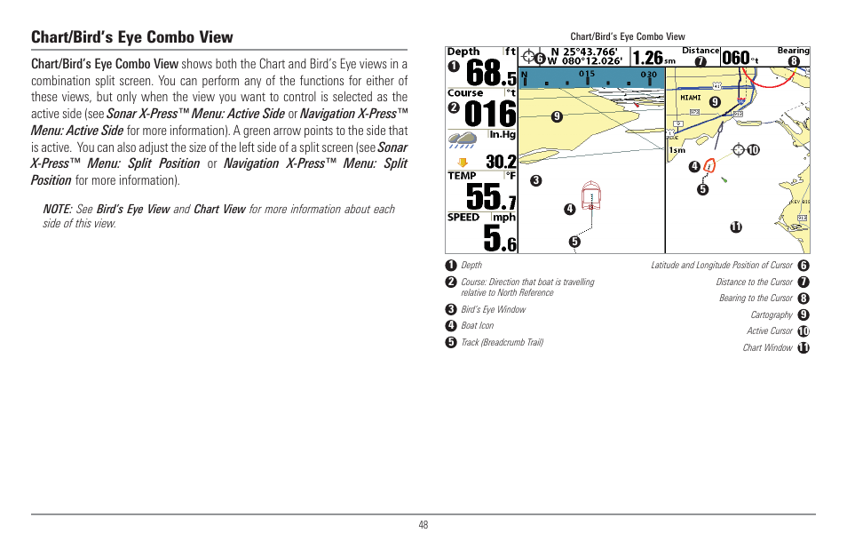 Chart/bird’s eye combo view | Humminbird 917C User Manual | Page 56 / 141