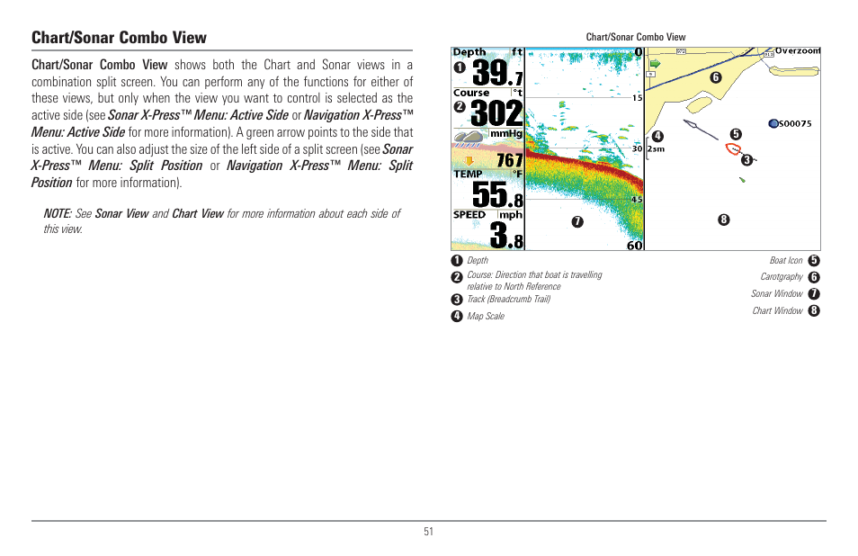 Chart/sonar combo view | Humminbird 917C User Manual | Page 59 / 141