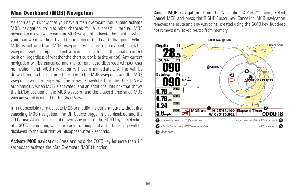 Man overboard (mob) navigation | Humminbird 917C User Manual | Page 67 / 141