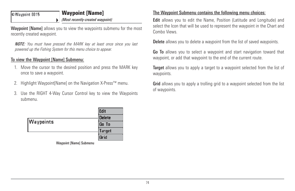 Waypoint [name | Humminbird 917C User Manual | Page 82 / 141