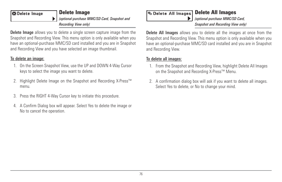 Delete image, Delete all images | Humminbird 917C User Manual | Page 84 / 141