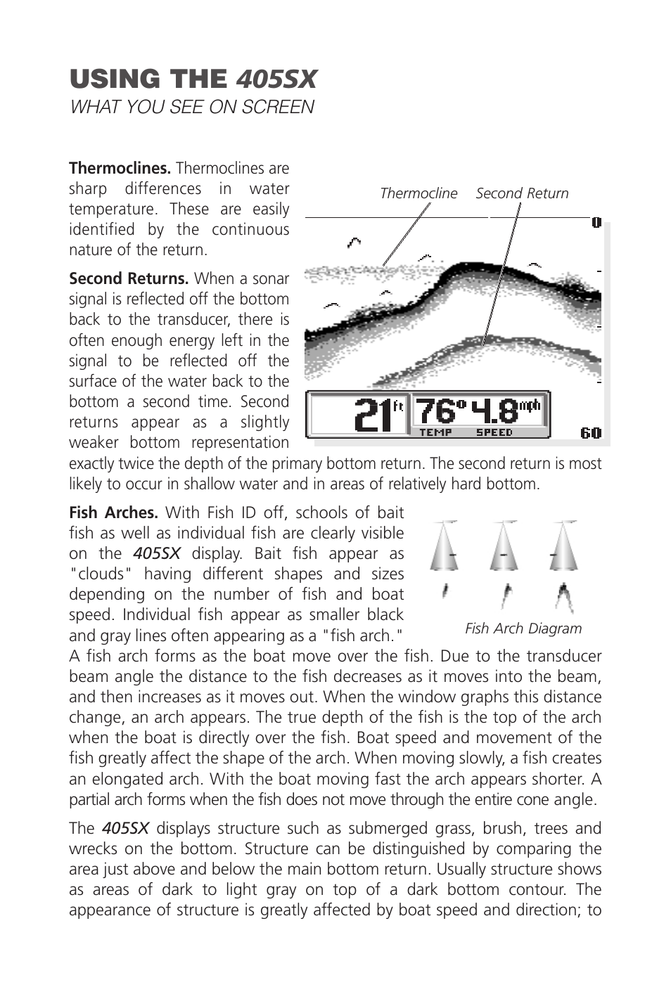 Using the 405sx | Humminbird SINGLEBEAM 405SX User Manual | Page 12 / 35