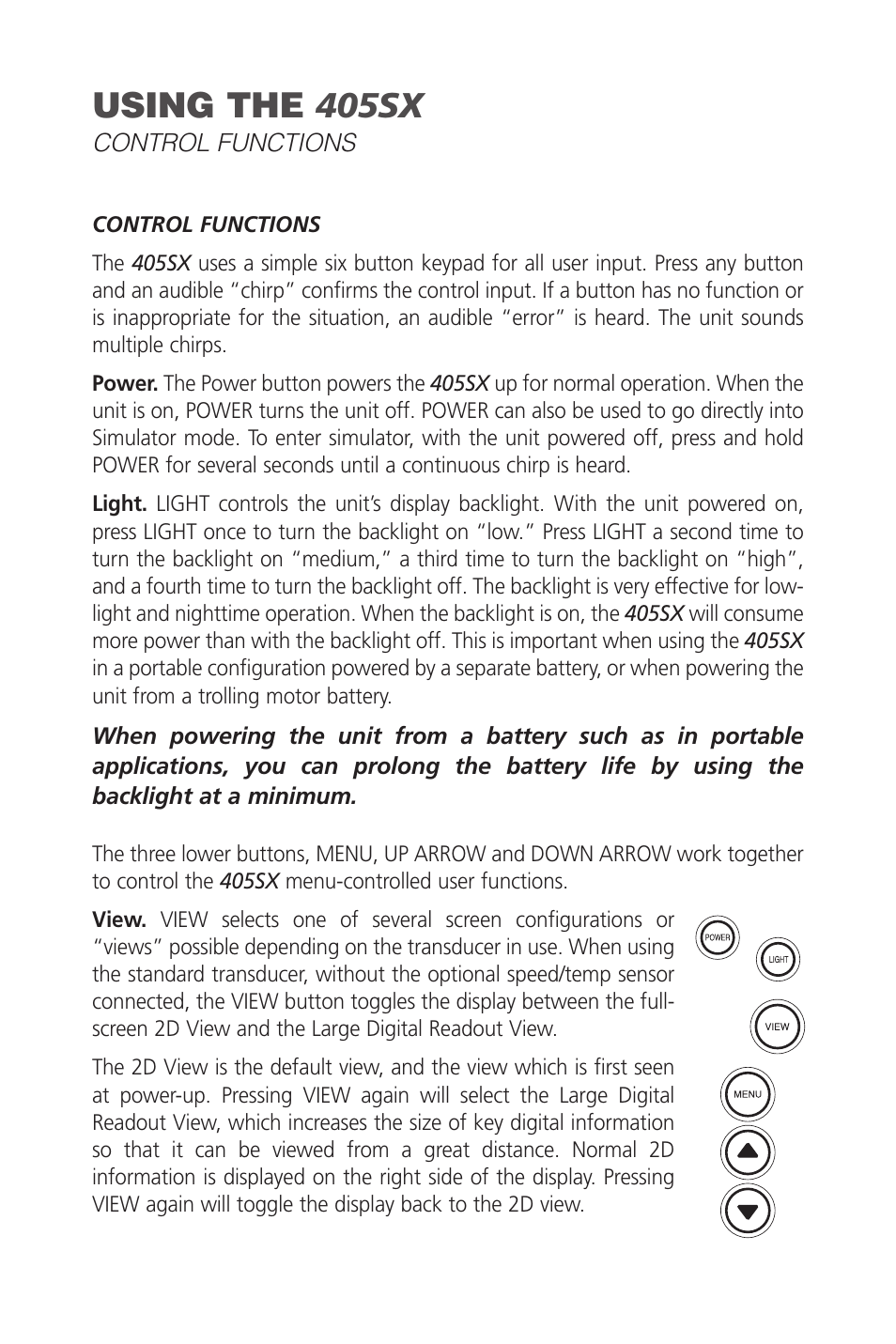 Using the 405sx | Humminbird SINGLEBEAM 405SX User Manual | Page 14 / 35