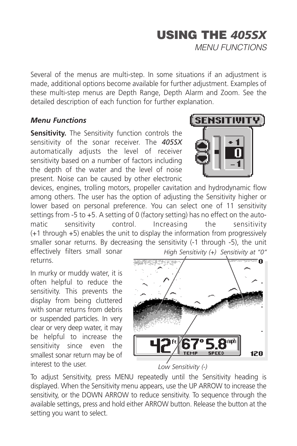 Using the 405sx | Humminbird SINGLEBEAM 405SX User Manual | Page 17 / 35