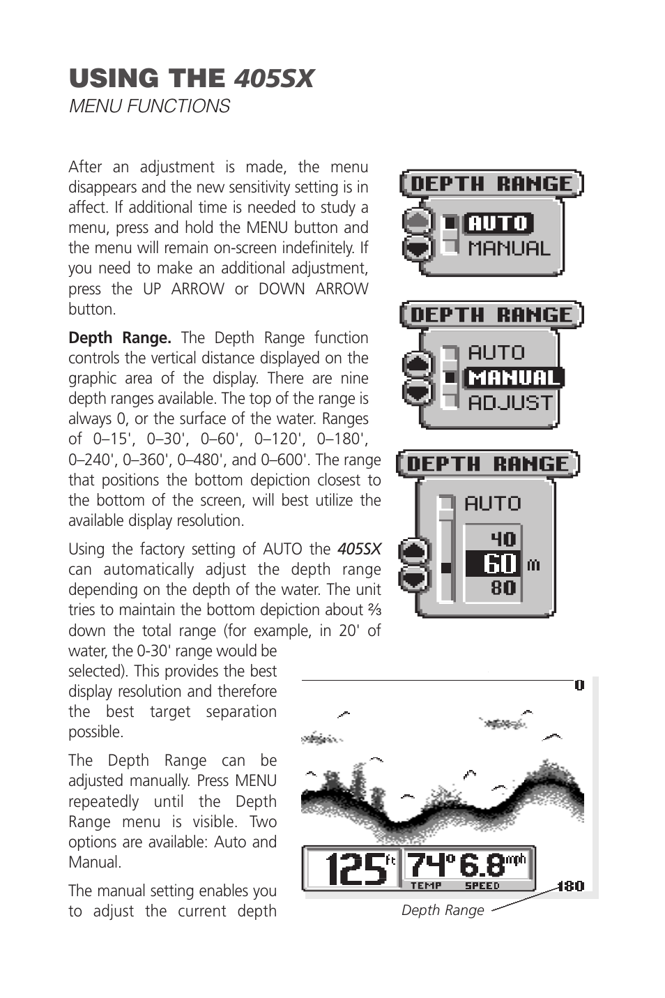 Using the 405sx | Humminbird SINGLEBEAM 405SX User Manual | Page 18 / 35