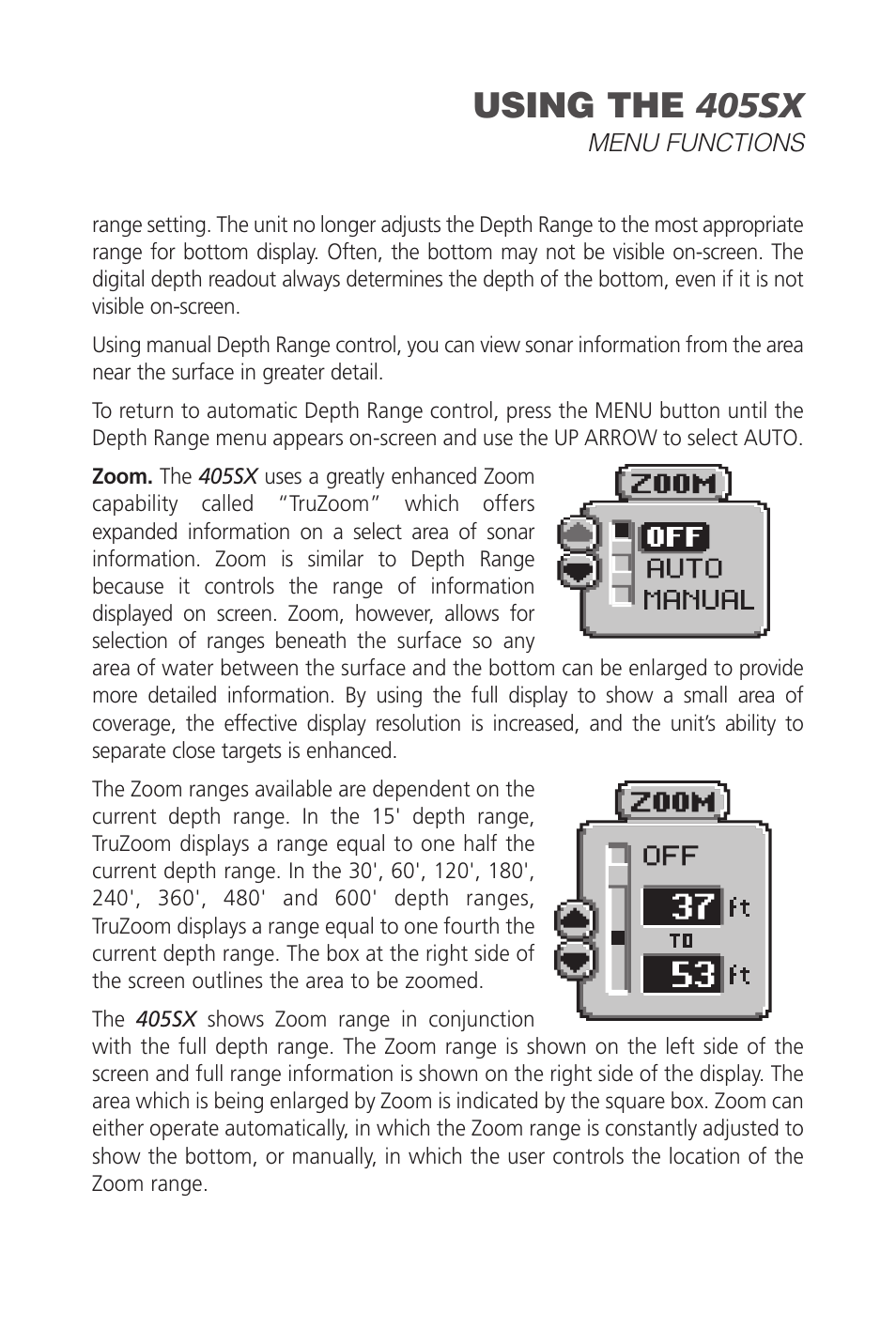 Using the 405sx | Humminbird SINGLEBEAM 405SX User Manual | Page 19 / 35