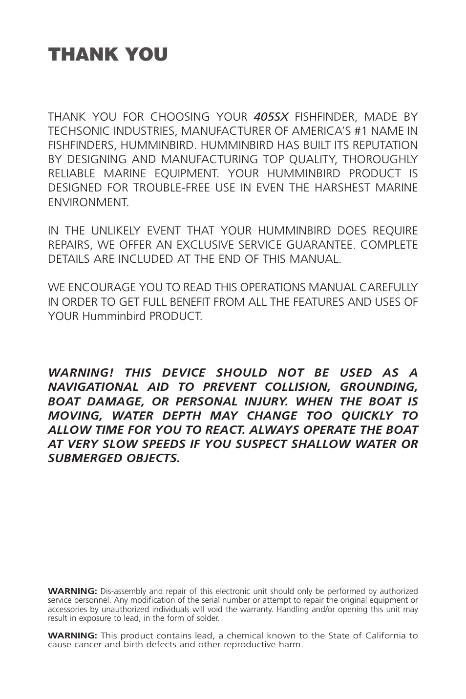 Humminbird SINGLEBEAM 405SX User Manual | Page 2 / 35