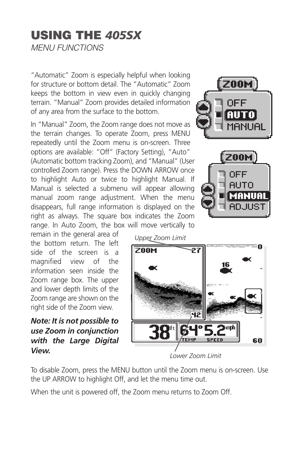 Using the 405sx | Humminbird SINGLEBEAM 405SX User Manual | Page 20 / 35