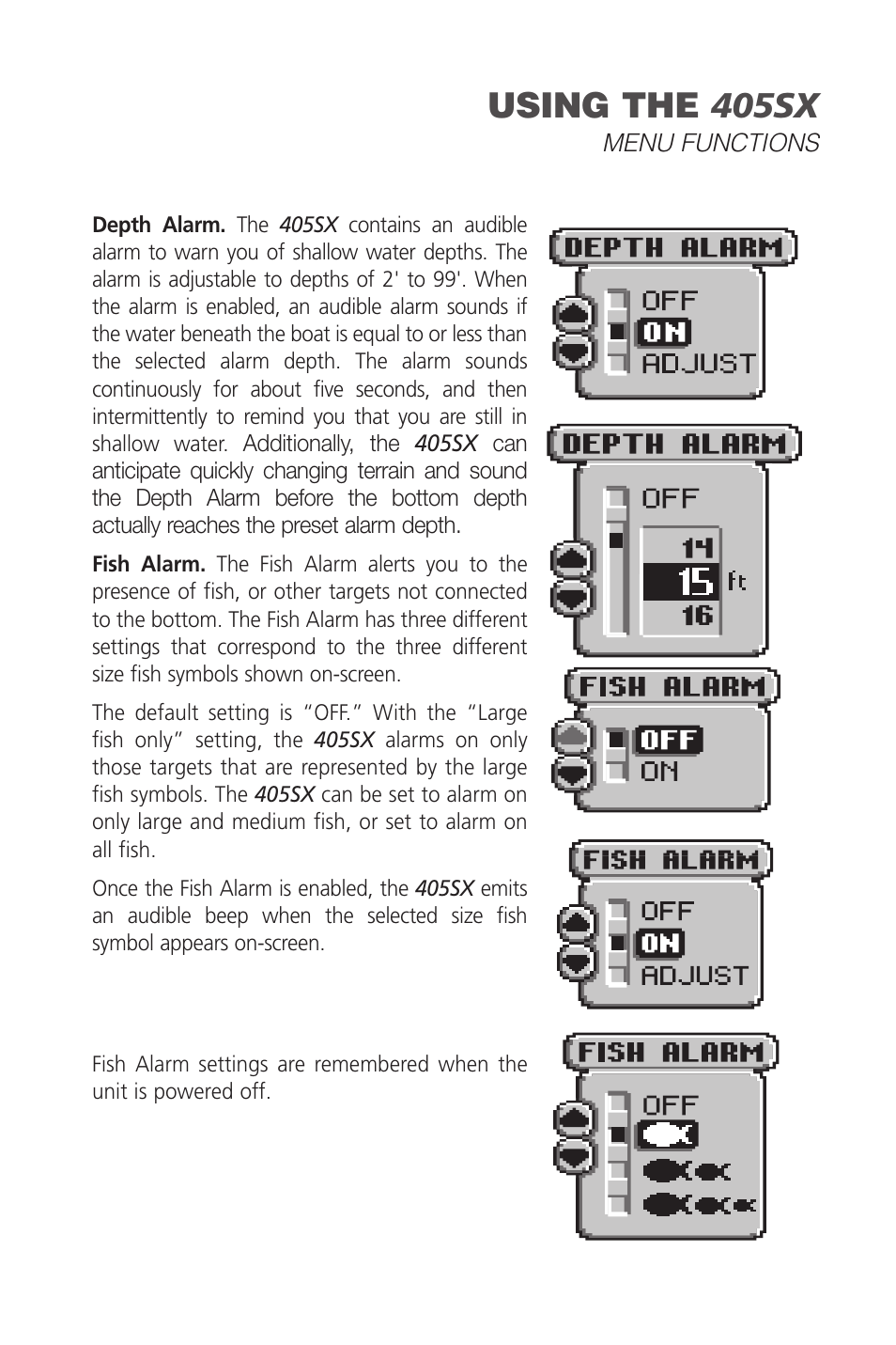 Using the 405sx | Humminbird SINGLEBEAM 405SX User Manual | Page 21 / 35