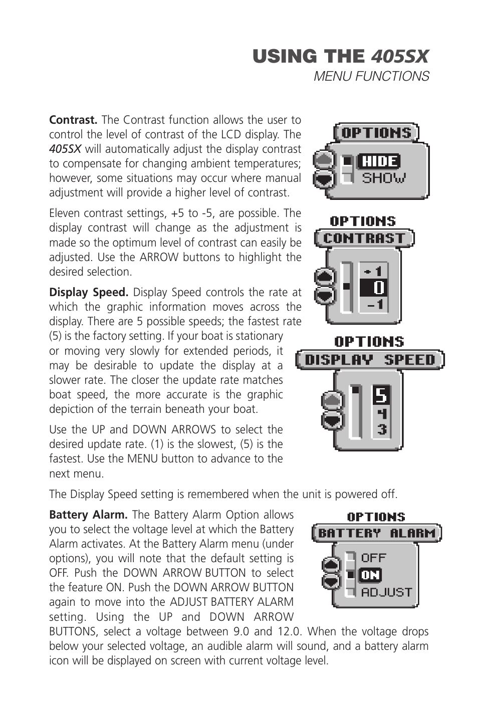 Using the 405sx | Humminbird SINGLEBEAM 405SX User Manual | Page 23 / 35