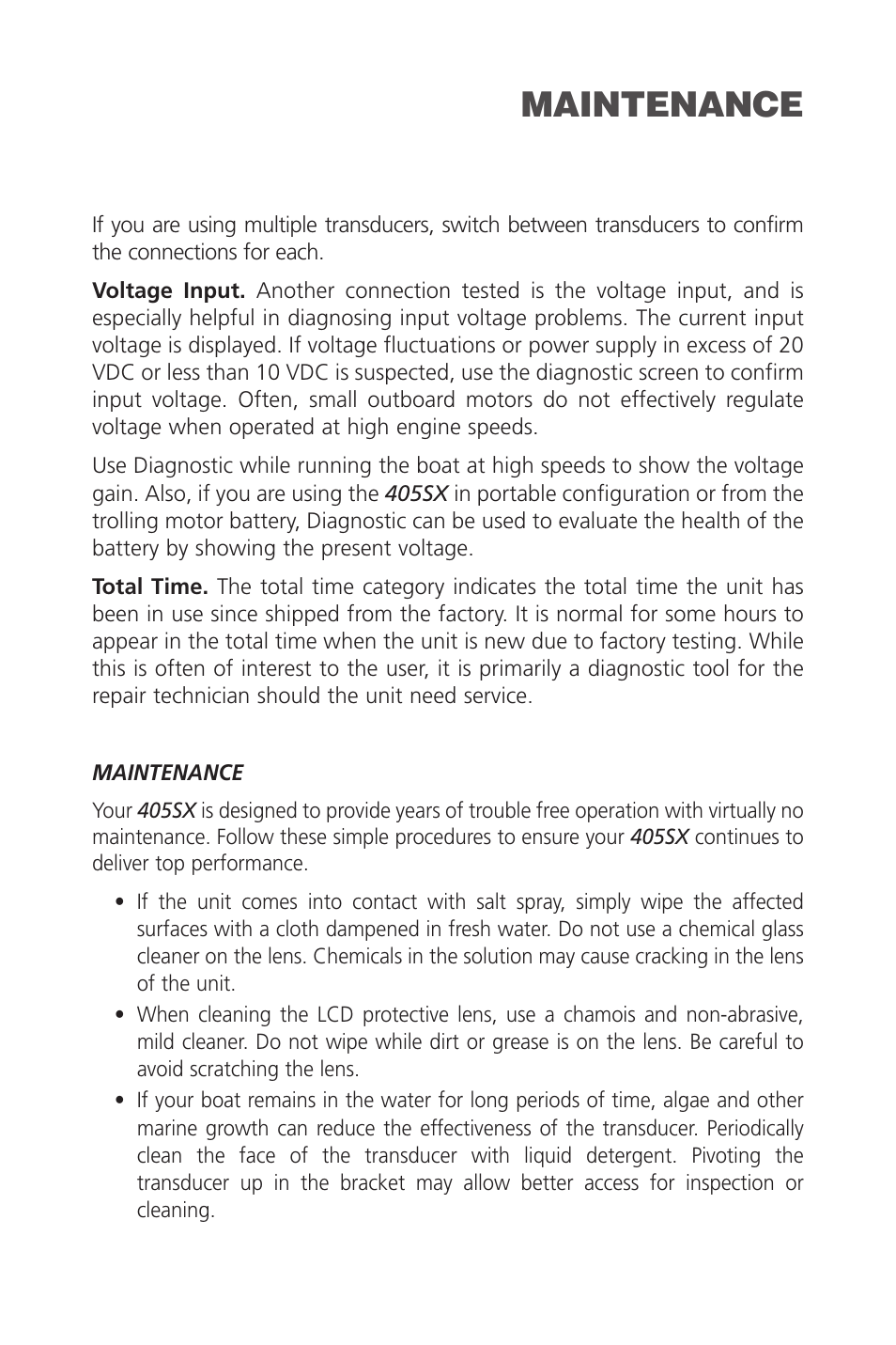 Maintenance | Humminbird SINGLEBEAM 405SX User Manual | Page 27 / 35