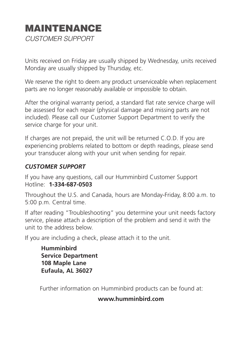 Maintenance | Humminbird SINGLEBEAM 405SX User Manual | Page 32 / 35
