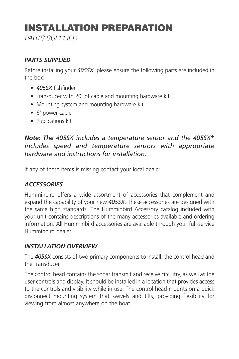 Installation preparation | Humminbird SINGLEBEAM 405SX User Manual | Page 4 / 35