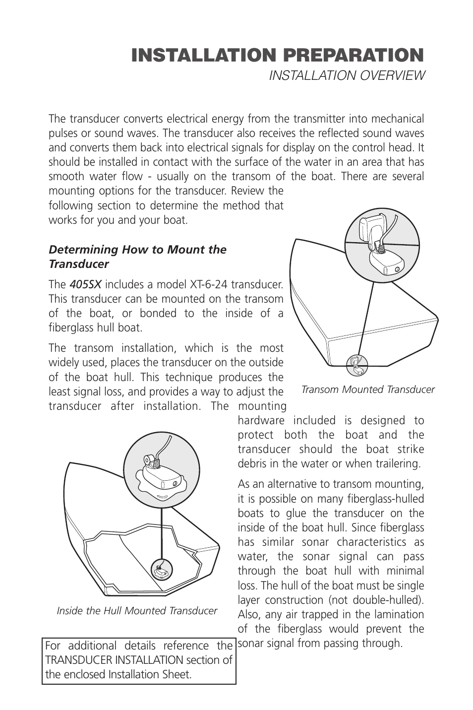 Installation preparation | Humminbird SINGLEBEAM 405SX User Manual | Page 5 / 35