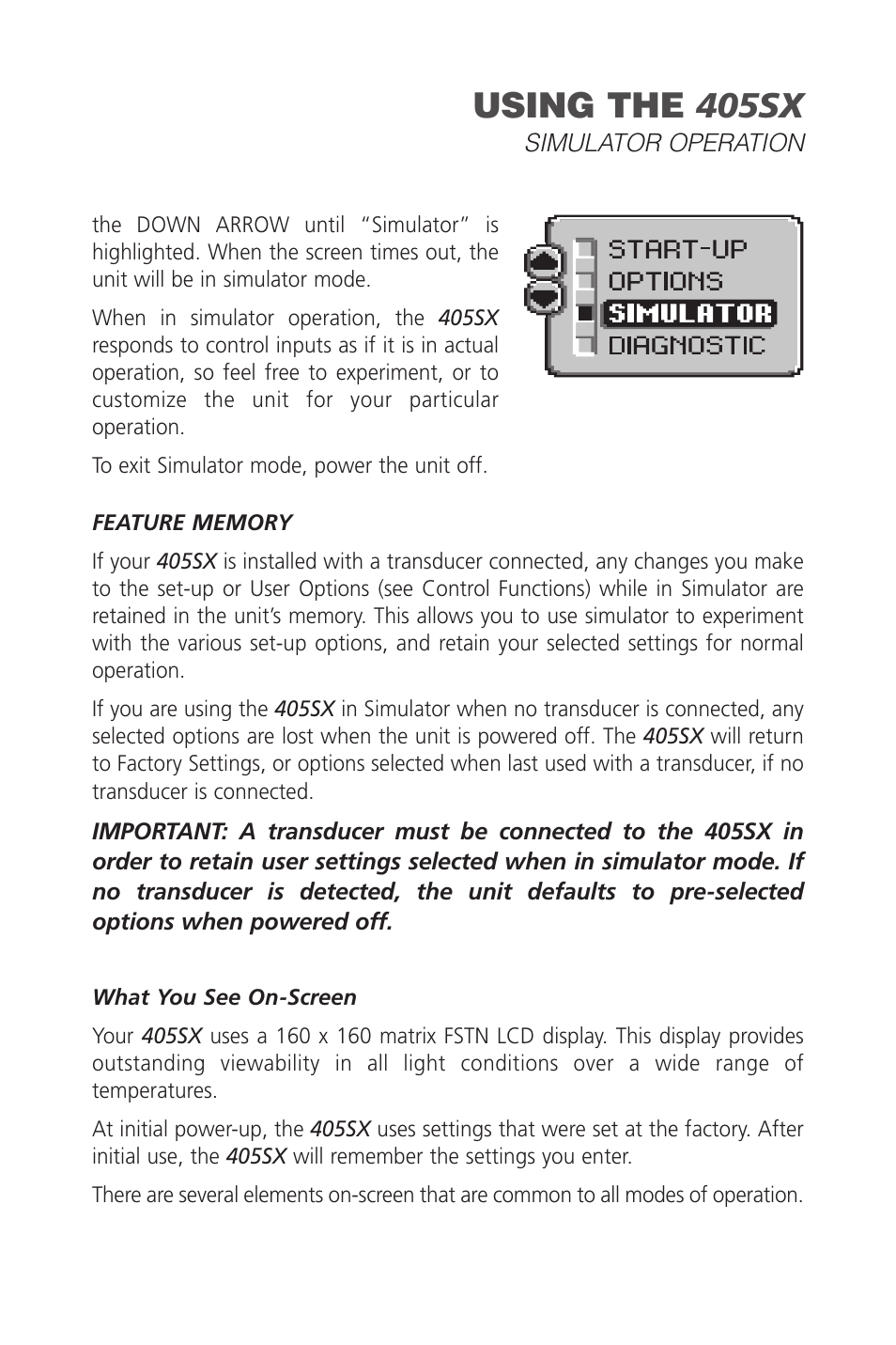 Using the 405sx | Humminbird SINGLEBEAM 405SX User Manual | Page 9 / 35