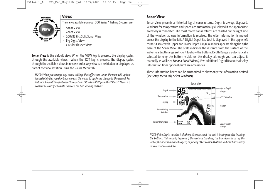 Views, Sonar view | Humminbird 531444-1_A User Manual | Page 8 / 37