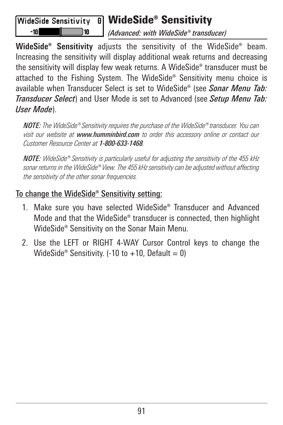 Wideside® sensitivity | Humminbird 787c2i User Manual | Page 100 / 170