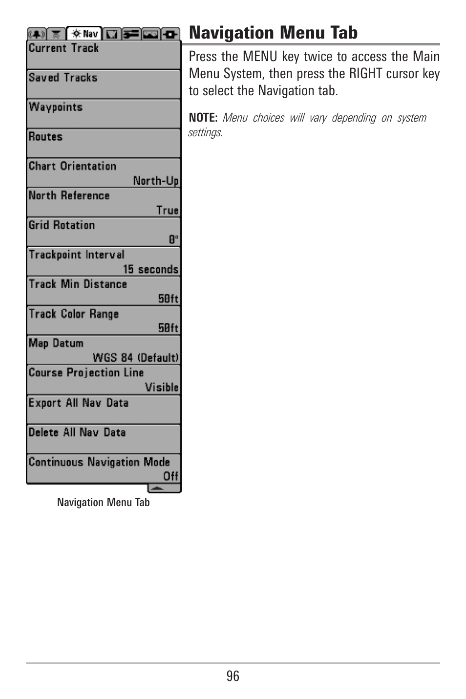 Navigation menu tab | Humminbird 787c2i User Manual | Page 105 / 170