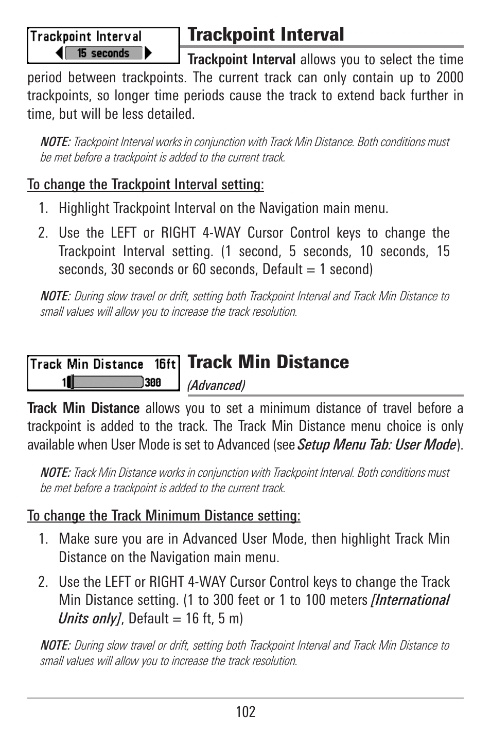 Trackpoint interval, Track min distance | Humminbird 787c2i User Manual | Page 111 / 170