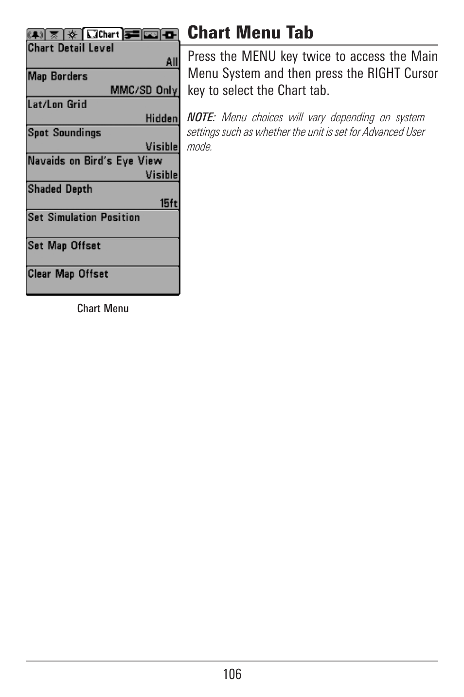 Chart menu tab | Humminbird 787c2i User Manual | Page 115 / 170