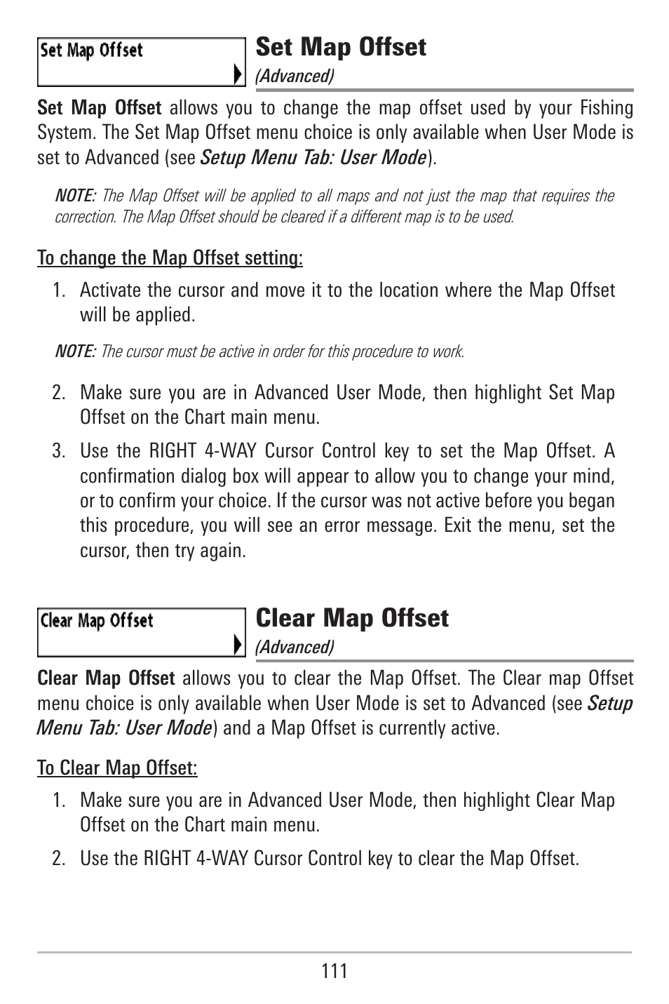 Set map offset, Clear map offset | Humminbird 787c2i User Manual | Page 120 / 170