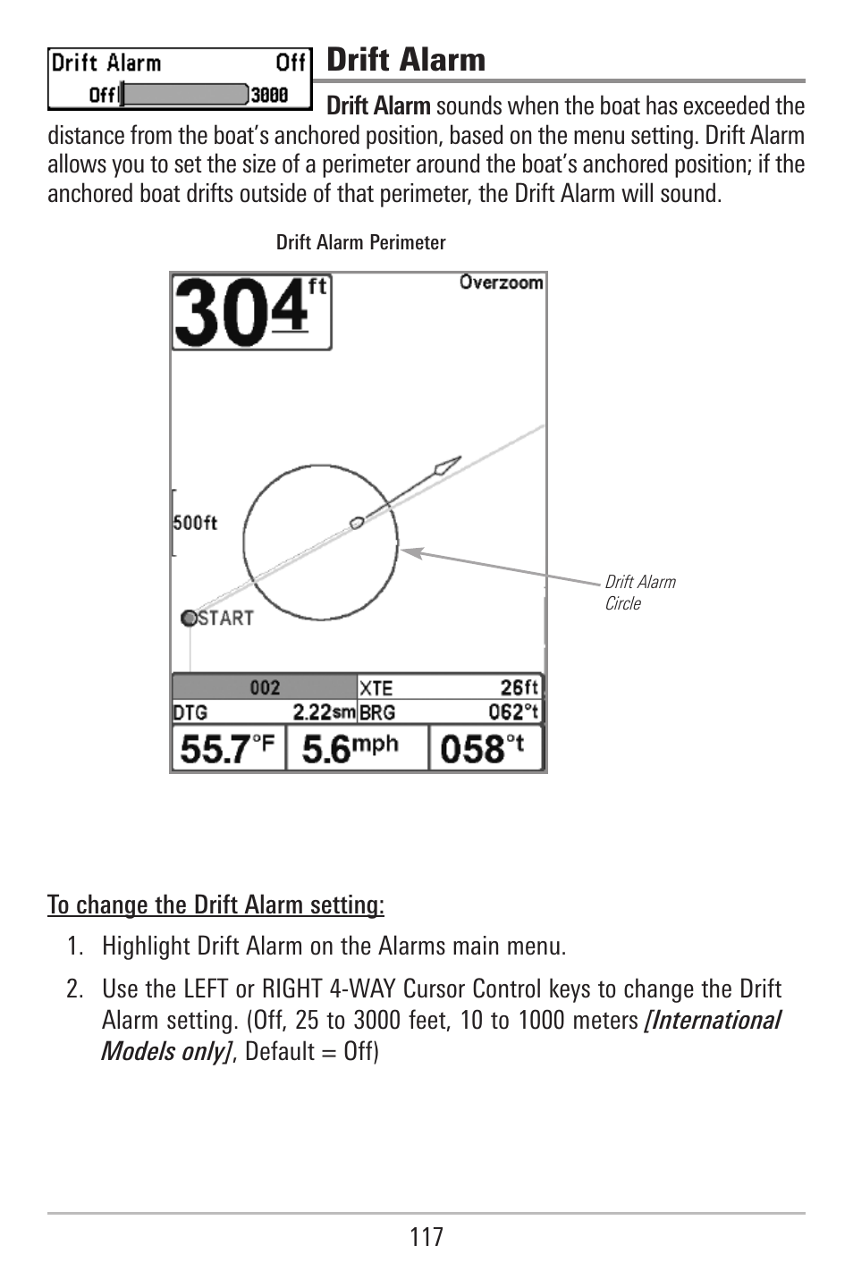 Drift alarm | Humminbird 787c2i User Manual | Page 126 / 170