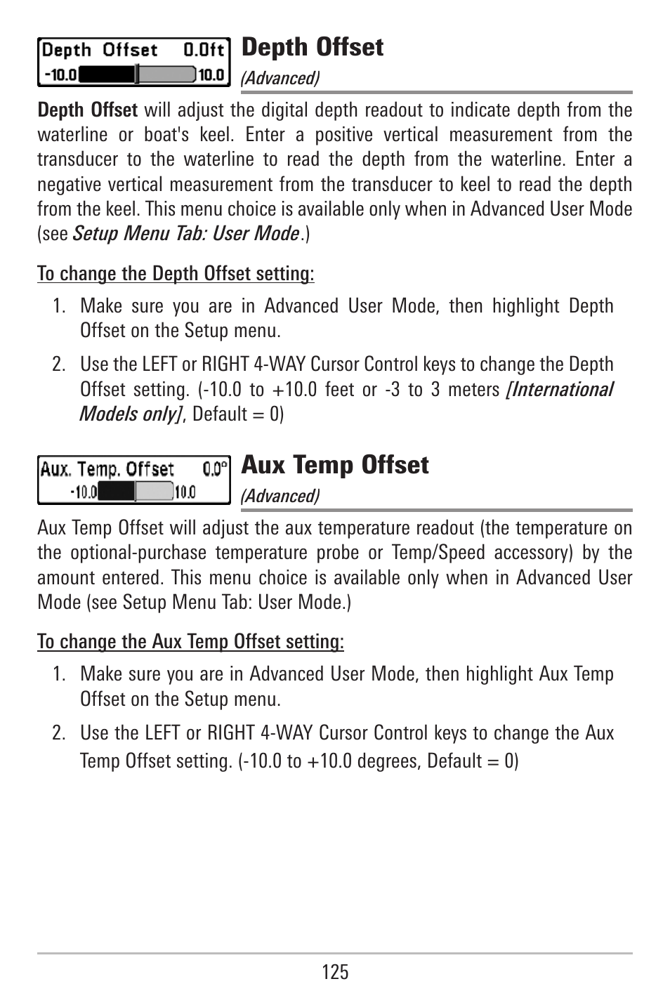 Depth offset, Aux temp offset | Humminbird 787c2i User Manual | Page 134 / 170