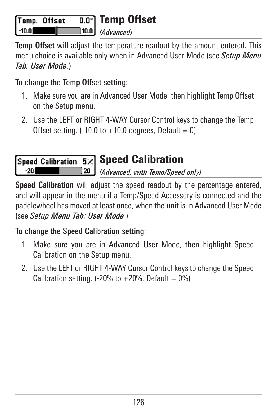 Temp offset, Speed calibration | Humminbird 787c2i User Manual | Page 135 / 170