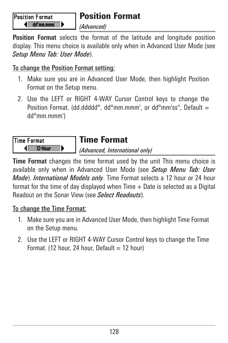 Position format, Time format | Humminbird 787c2i User Manual | Page 137 / 170