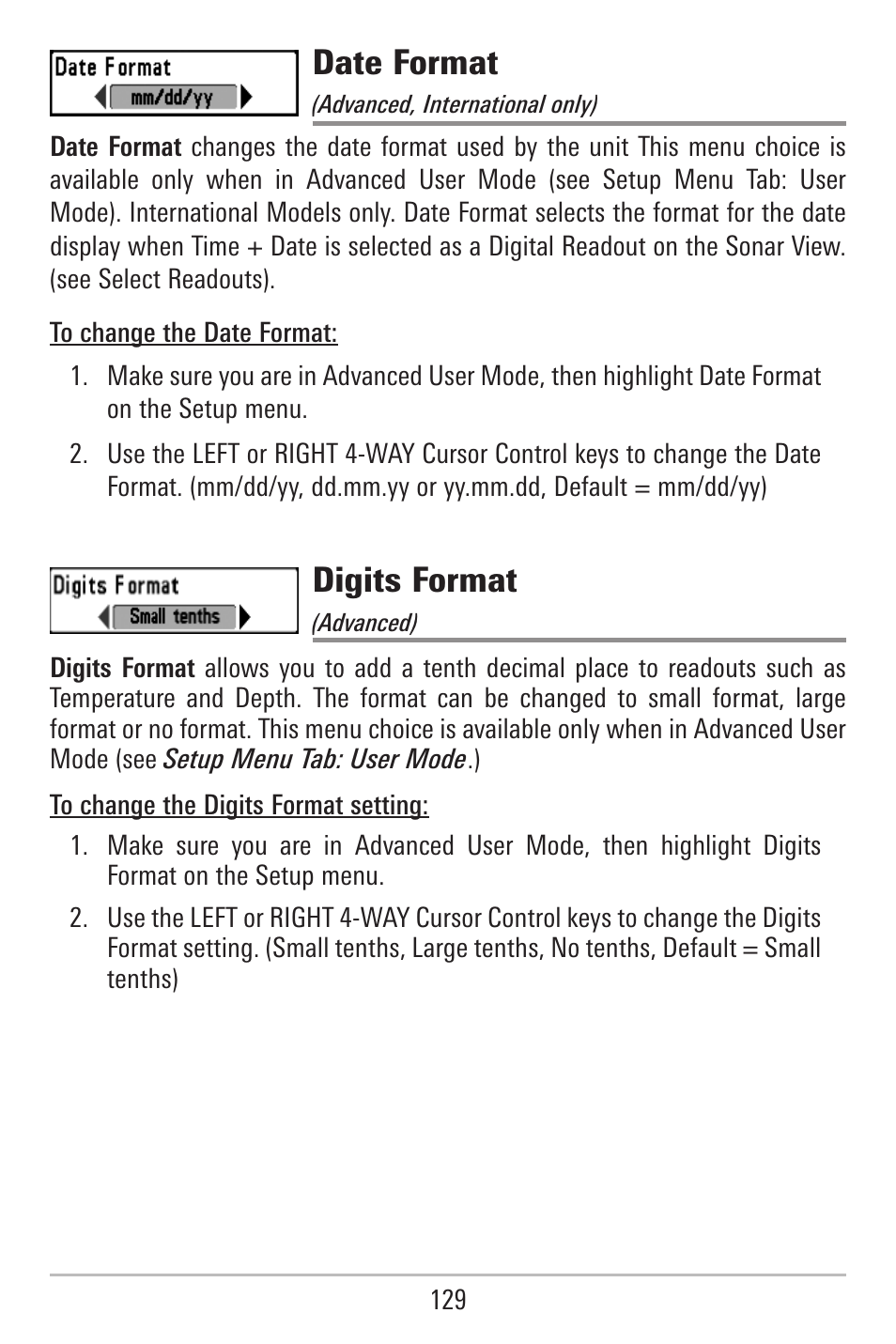 Date format, Digits format | Humminbird 787c2i User Manual | Page 138 / 170