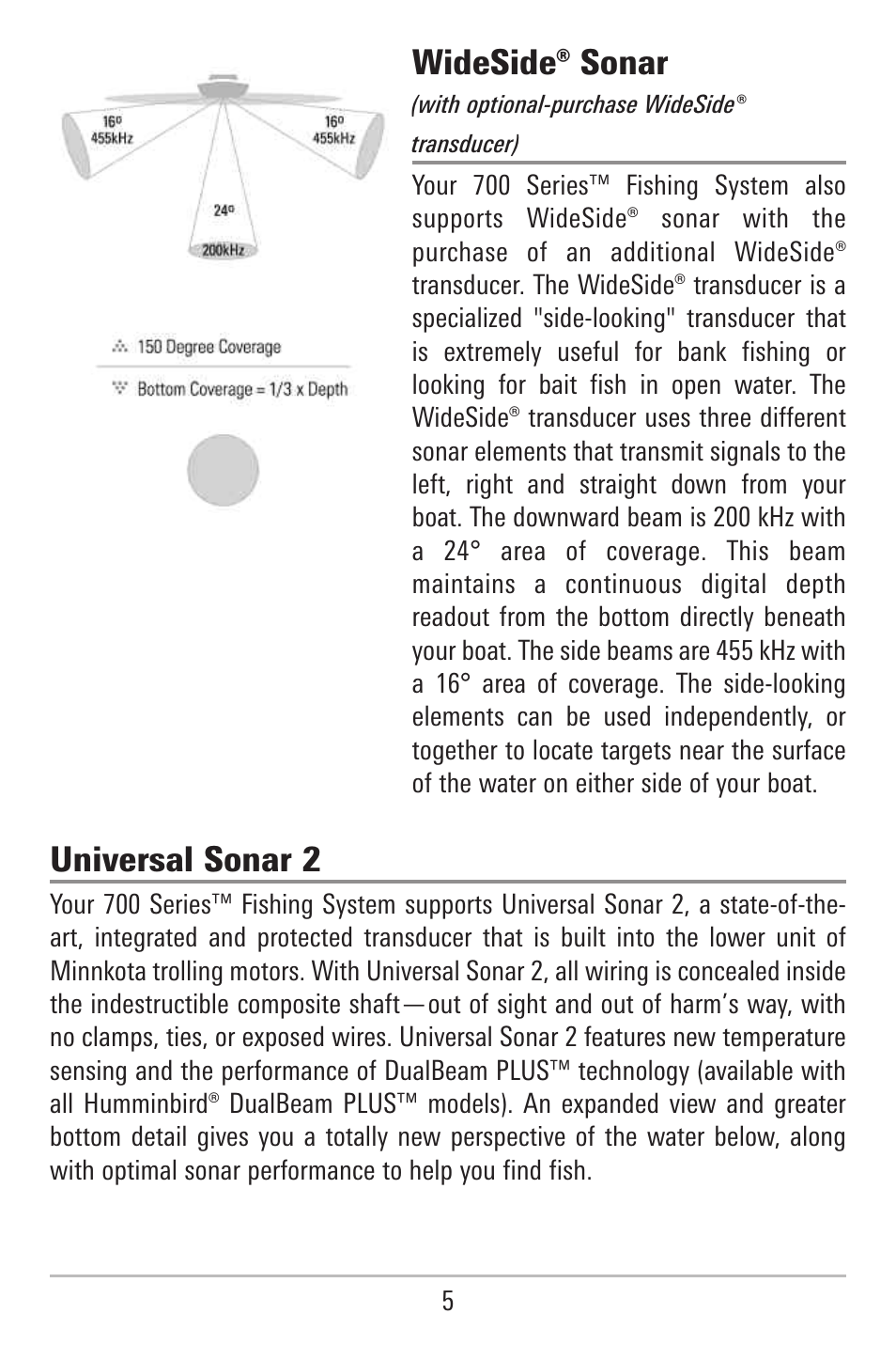 Wideside® sonar, Universal sonar 2 | Humminbird 787c2i User Manual | Page 14 / 170