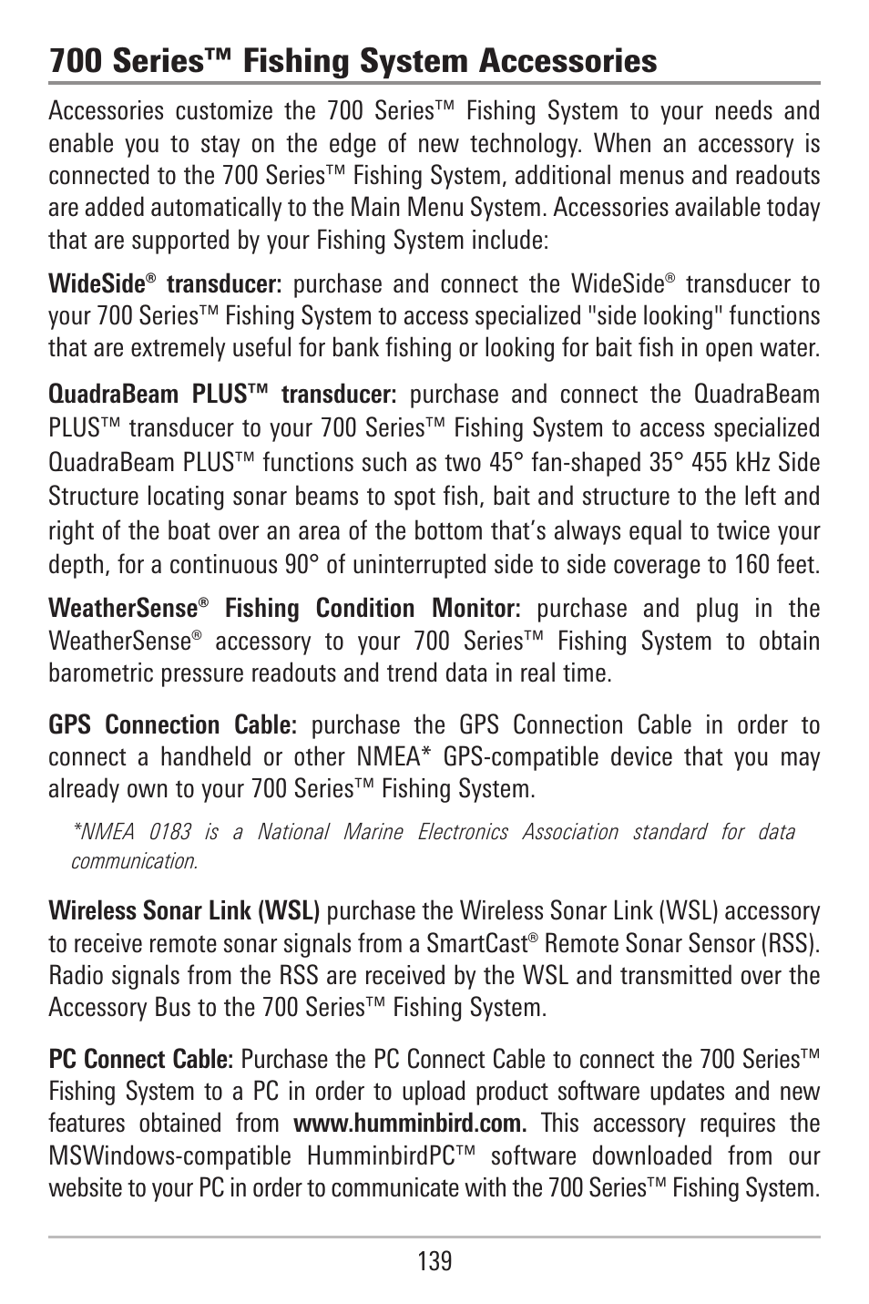 700 series™ fishing system accessories | Humminbird 787c2i User Manual | Page 148 / 170