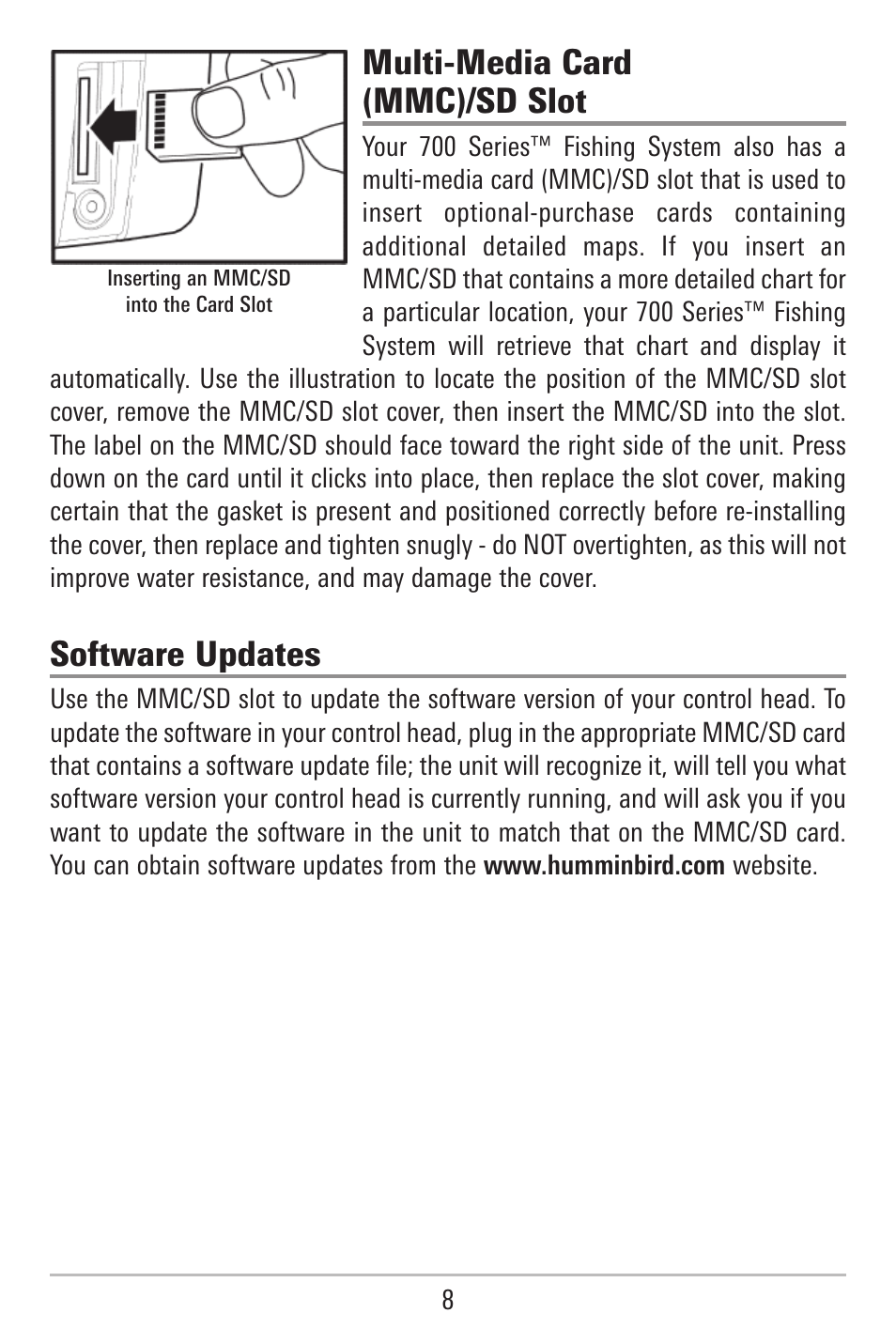 Multi-media card (mmc)/sd slot, Software updates | Humminbird 787c2i User Manual | Page 17 / 170