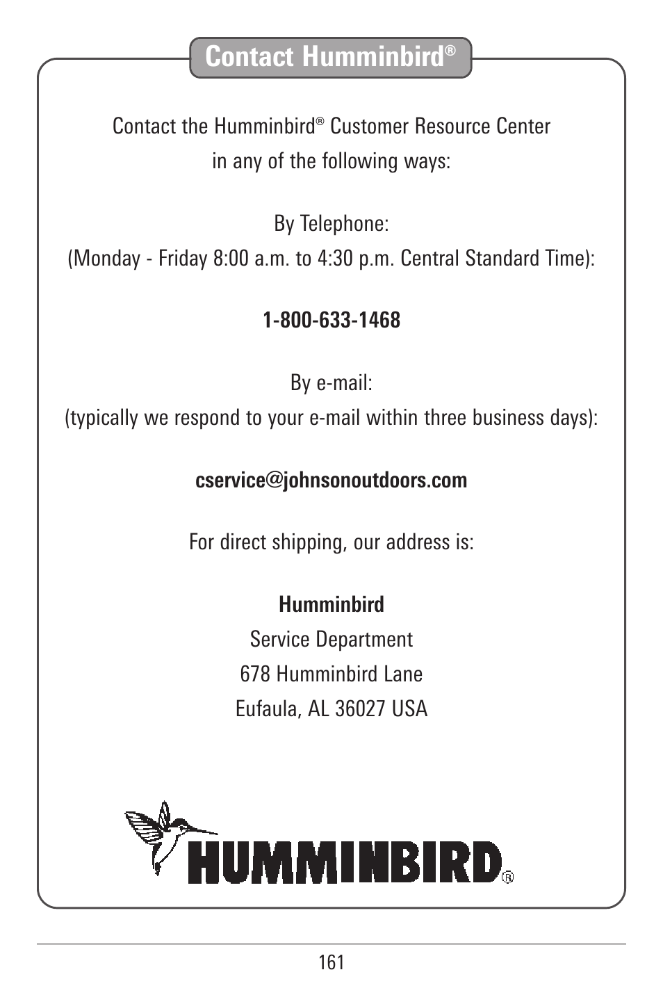 Contact humminbird | Humminbird 787c2i User Manual | Page 170 / 170