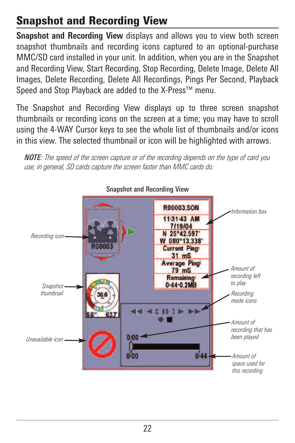 Snapshot and recording view | Humminbird 787c2i User Manual | Page 31 / 170