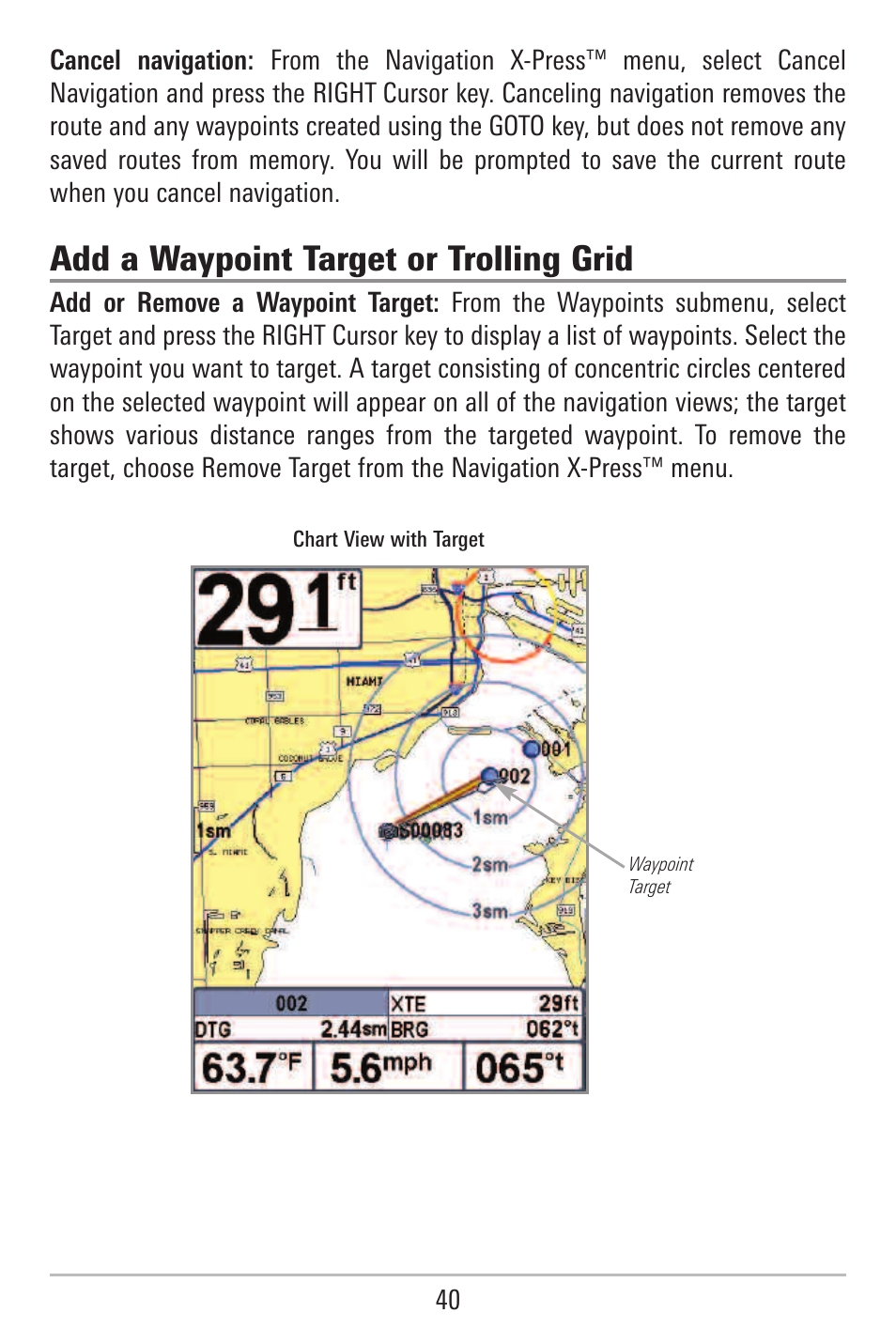 Add a waypoint target or trolling grid | Humminbird 787c2i User Manual | Page 49 / 170