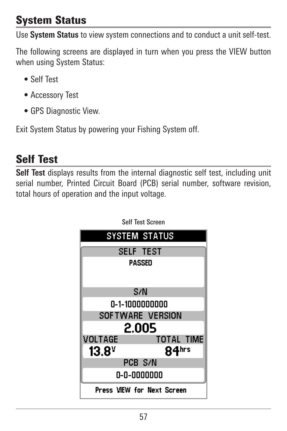 System status, Self test | Humminbird 787c2i User Manual | Page 66 / 170