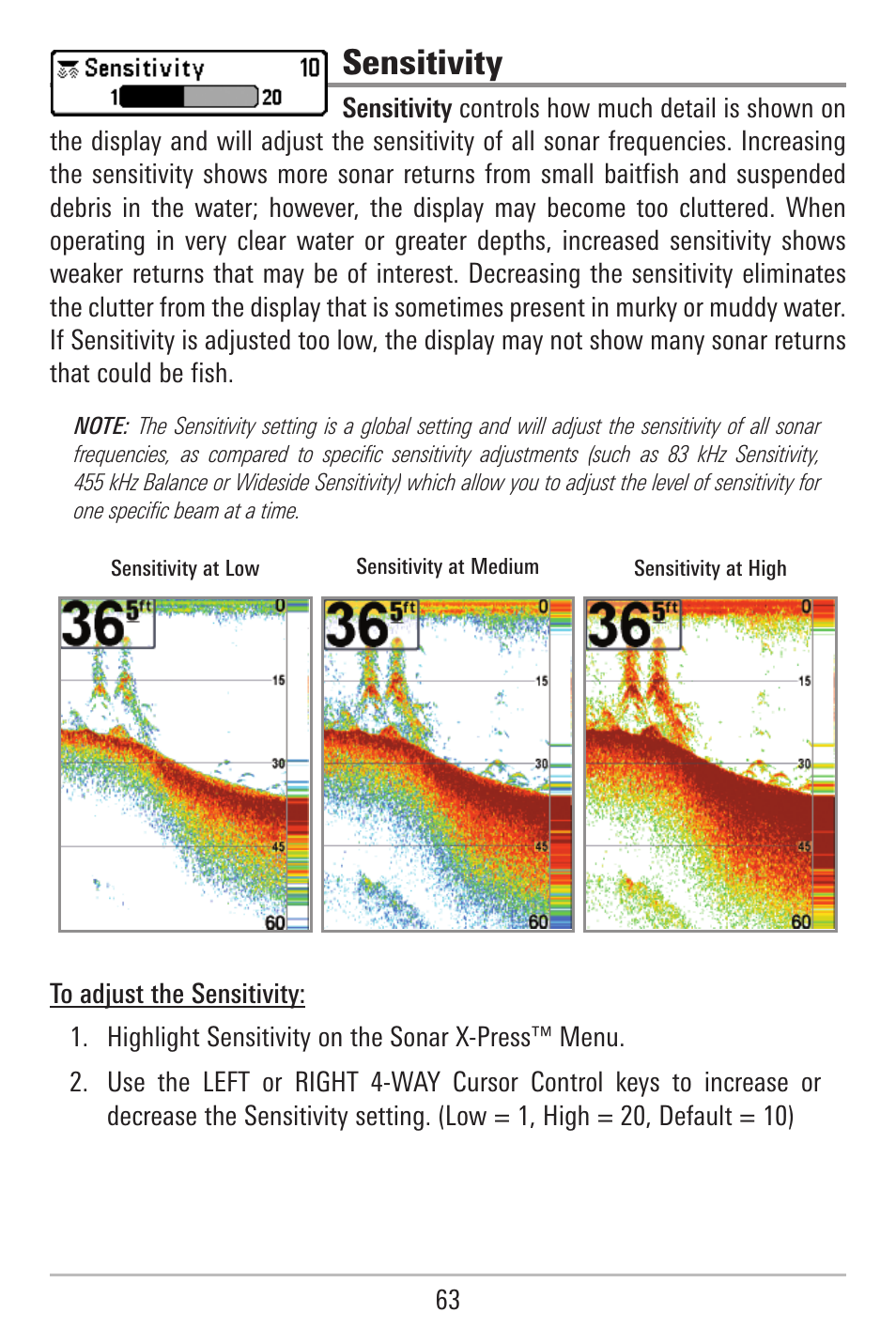 Sensitivity | Humminbird 787c2i User Manual | Page 72 / 170