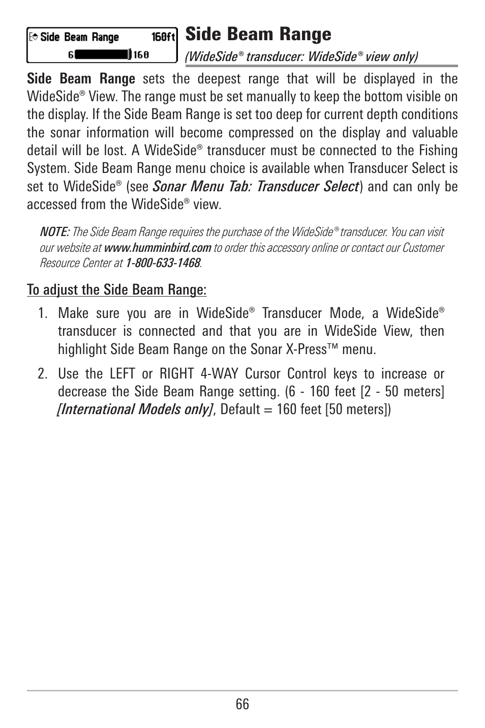 Side beam range | Humminbird 787c2i User Manual | Page 75 / 170