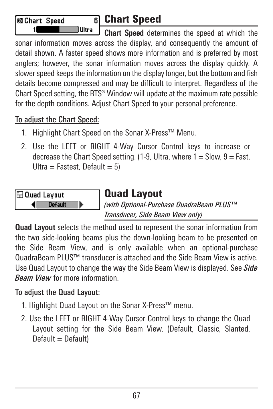 Chart speed, Quad layout | Humminbird 787c2i User Manual | Page 76 / 170