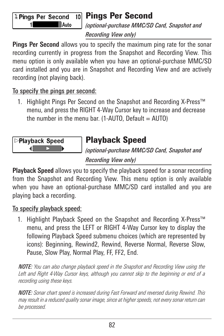 Pings per second, Playback speed | Humminbird 787c2i User Manual | Page 91 / 170