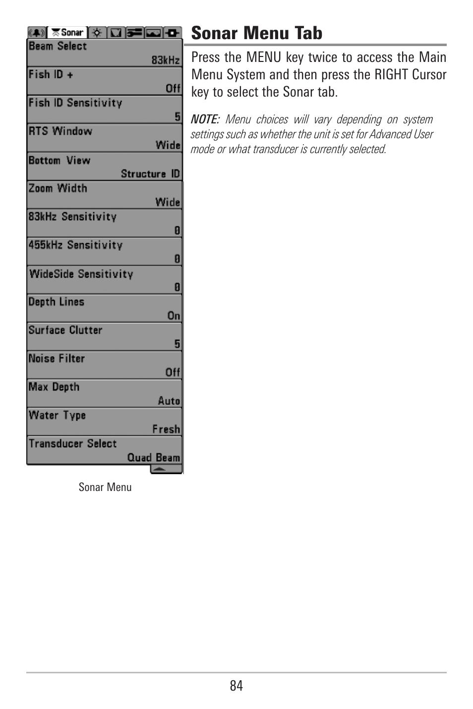 Sonar menu tab | Humminbird 787c2i User Manual | Page 93 / 170