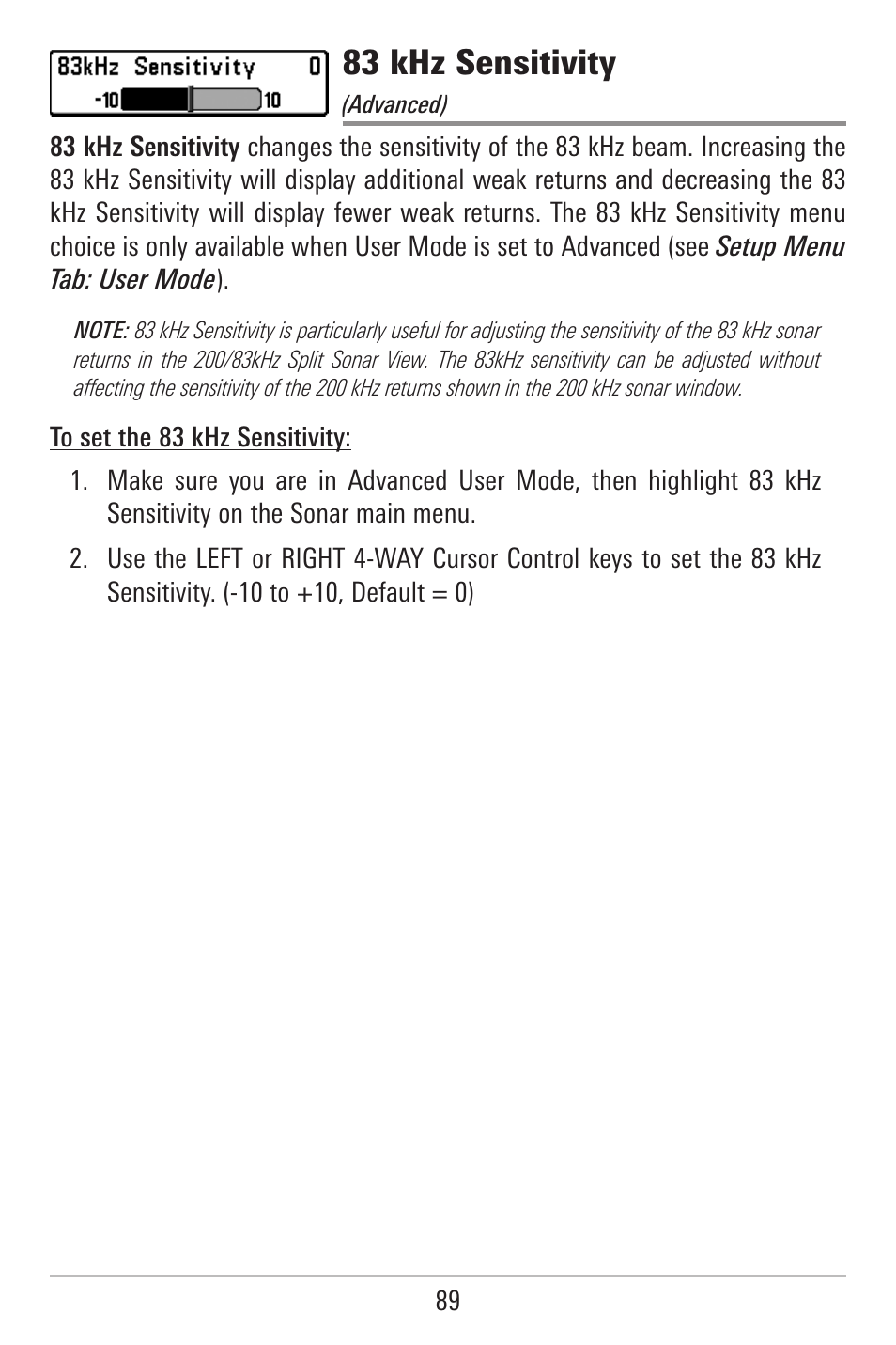 83 khz sensitivity | Humminbird 787c2i User Manual | Page 98 / 170