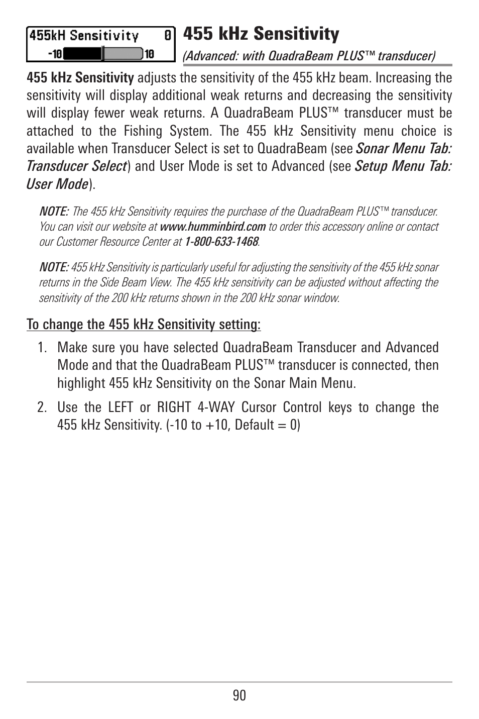 455 khz sensitivity | Humminbird 787c2i User Manual | Page 99 / 170